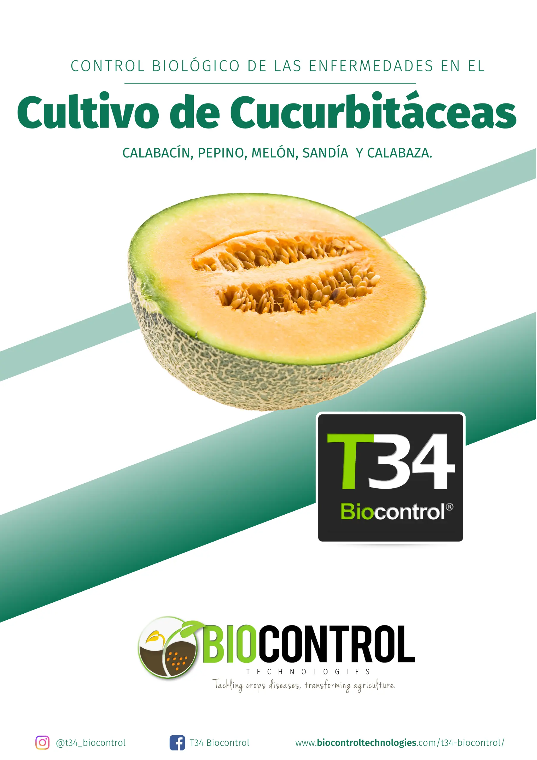 Portada del dosier técnico de cucurbitáceas de T34 Biocontrol®