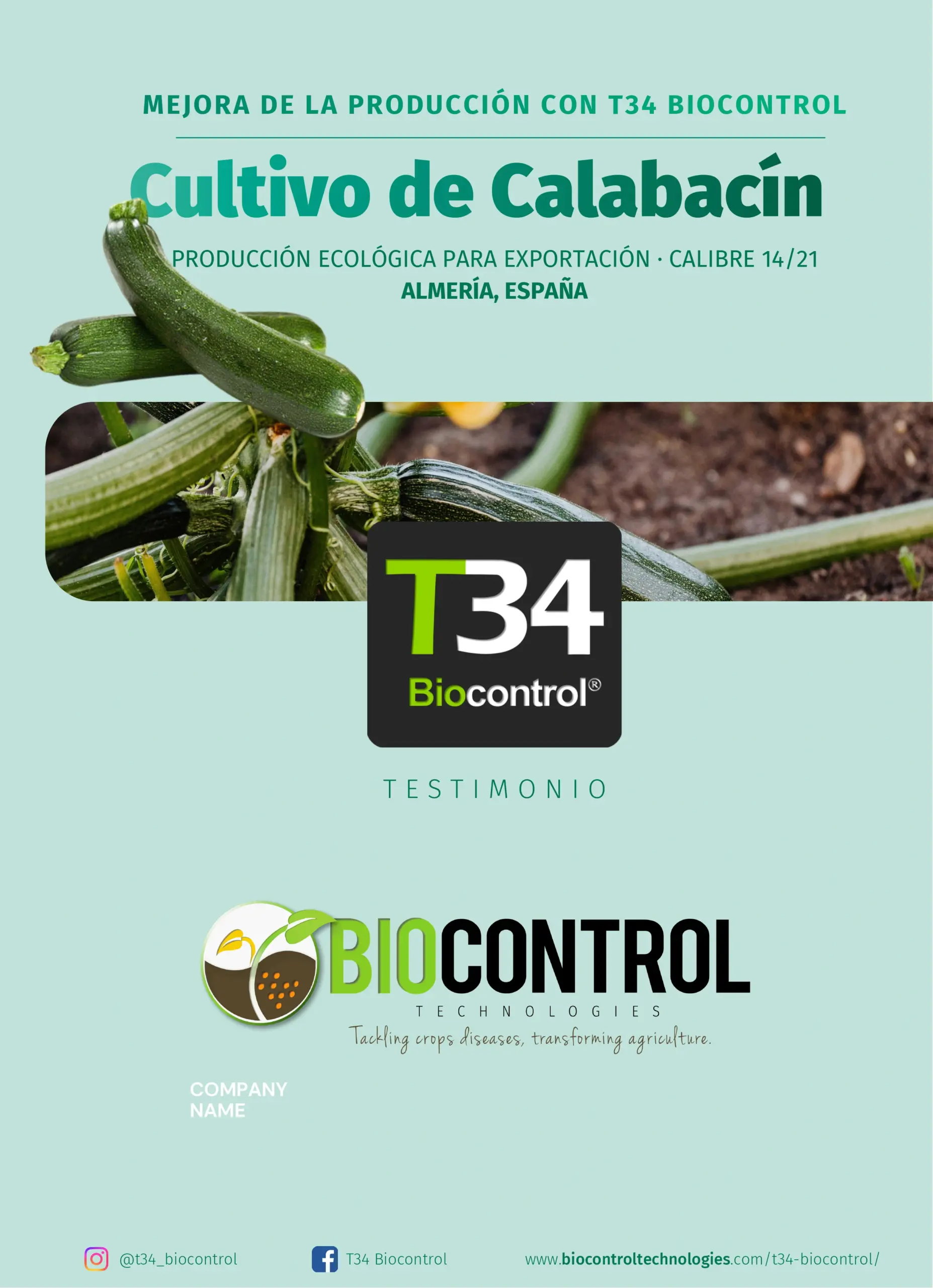 Portada del dosier del ensayo de campo en calabacín ecológico con T34 Biocontrol®